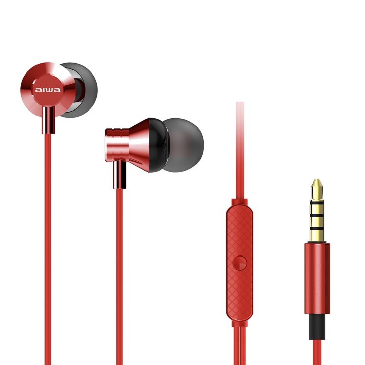 Auricular Intrauditivo Aiwa Estm-50rd Red 3.5mm Driver Neodimio 10mm Dinamico Micro Controlador Remoto Cable 1.2m