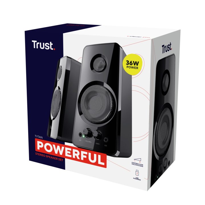 Altavoces 2.0 Trust 2.0 Tytan 18w Rms 36w Max Autoalimentado Usb Conexion Frontal Auriculares Negro 21560