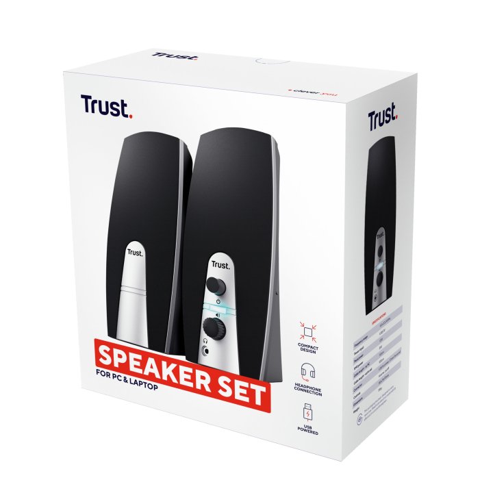 Altavoces 2.0 Trust 2.0 Basics 5w Rms 10w Max Autoalimentado Usb Conexion Frontal Auriculares Negro 24660