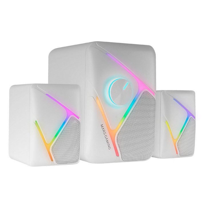 Altavoces 2.1 Mars Gaming Rgb Dinamico 35w 3d Surround Blancos Control De Volumen Alim. Usb Jack 3.5
