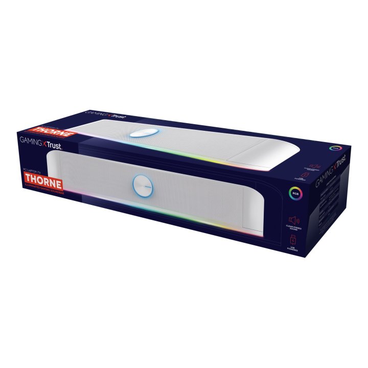 Barra De Sonido Trust Gxt Thorne Blanco 25110 Rgb 12w Jack 3.5mm Alimentado Usb Control De Volumen