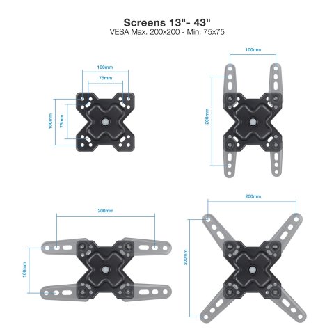 Soporte De Pared Tooq Lp1345tn-b Para Pantalla 13-43 Max. 20kg Vesa Max. 200x200 Un Brazo Negro