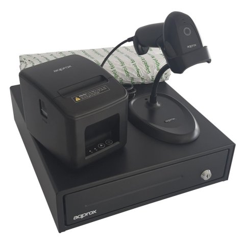 Kit Tpv Approx Cajon Appcash33 Negro + Scan Appls11as + Imp. Term.  Apppos80am-usb + Papel Cyt8060bp