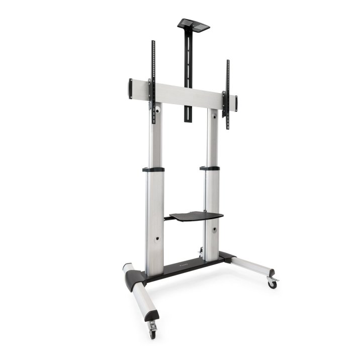 Soporte De Suelo Con Ruedas Tooq Fs20300m-b  Pantallas 60"-100" Max. 100kg Vesa Max. Con2 Bandejas Regulable Plata