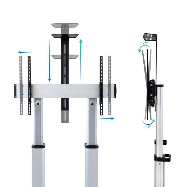 Soporte De Suelo Con Ruedas Tooq Fs20300m-b  Pantallas 60"-100" Max. 100kg Vesa Max. Con2 Bandejas Regulable Plata
