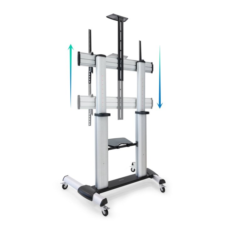 Soporte De Suelo Con Ruedas Tooq Fs20300m-b  Pantallas 60"-100" Max. 100kg Vesa Max. Con2 Bandejas Regulable Plata