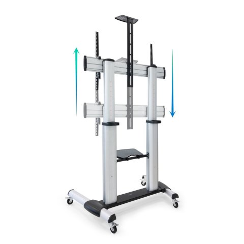 Soporte De Suelo Con Ruedas Tooq Fs20300m-b  Pantallas 60"-100" Max. 100kg Vesa Max. Con2 Bandejas Regulable Plata