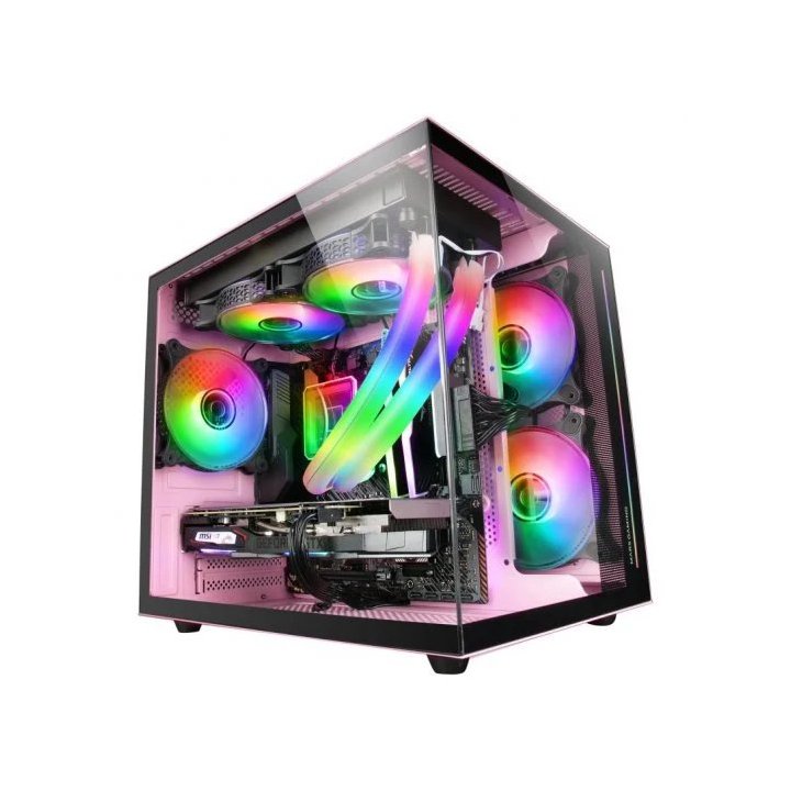 Caja Microatx Cube Gaming Mars Gaming Mc-view Black/pink Frontal Y Lateral De Cristal Templado Continuo Doble Camara Sin Fuen