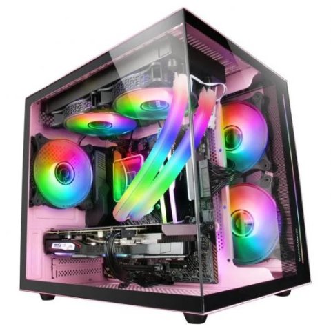 Caja Microatx Cube Gaming Mars Gaming Mc-view Black/pink Frontal Y Lateral De Cristal Templado Continuo Doble Camara Sin Fuen