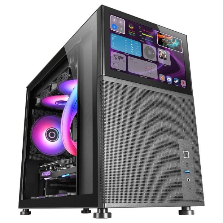 Caja Microatx Gaming Mars Gaming Mc-lcd Negra Con Pantalla Ips 8" Mini Hdmi Ventana Lateral Cristal Templado