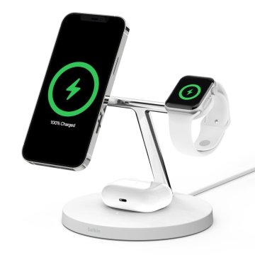 Base De Carga Powerhouse Belkin Wiz009vfwh-v2 Qi2 Apple Watch, Iphone & Airpods Color Blanco   2