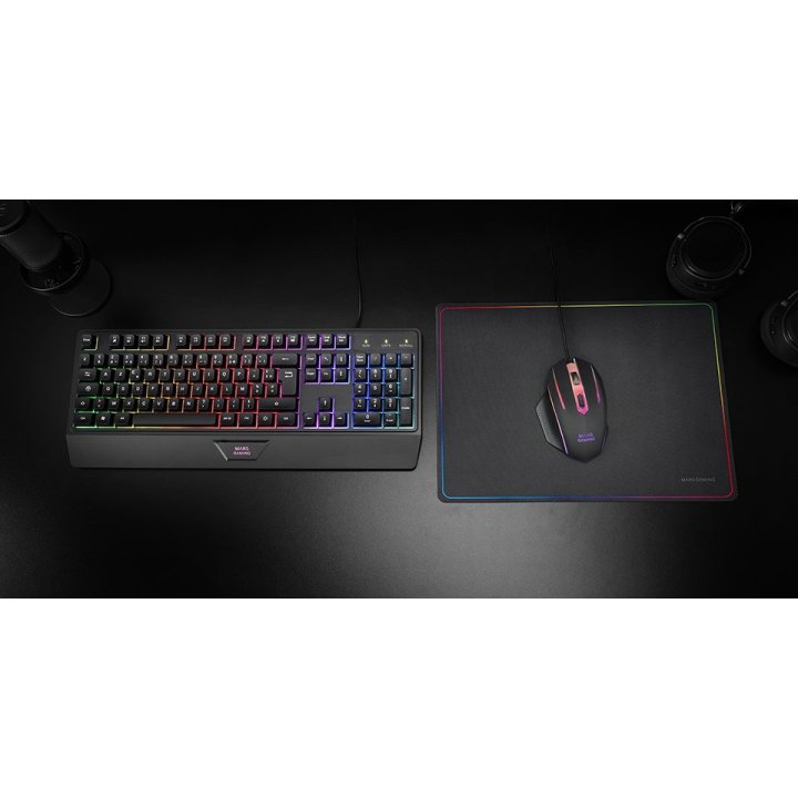 Pack Teclado Mouse Y Alfombrilla Mars Gaming Mcp124 Frances Rgb H-mech, Mouse Huano Rgb 3200dpi, Alfombrilla  360*260mm Black