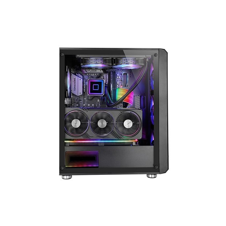 Caja Atx Semitorre Gaming Mars Gaming Mcvault Frontal Negro De Malla Vertical 4x120mm Argb 3xpci Ver