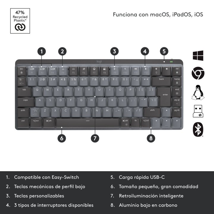 Teclado Logitech Mx Keys Mini Mechanical "us Int'l" Color Grafito