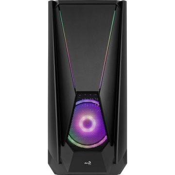 Caja E-atx Torre Gaming Aerocool Visor Black Frontal Con Lineas Rgb Y Ventilador 140mm Argb Panel Lateral De Cristal Templado 2