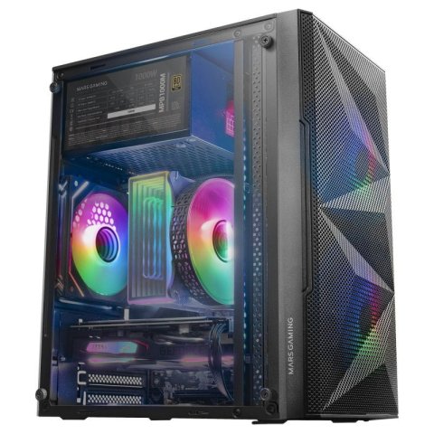 Caja Microatx Gaming Mars Gaming Mc-me Black Frontal Mesh Con 2 Ventiladores Frgb 120mm Lateral De Cristal Templado Sin Fuent