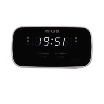 Radio Despertador Aiwa Cru-19 Black 2 Puertos Usb De Carga 5v 2.4a 2