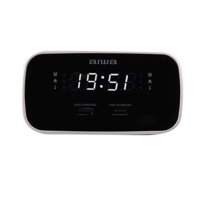 Radio Despertador Aiwa Cru-19 Black 2 Puertos Usb De Carga 5v 2.4a