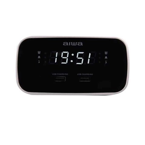 Radio Despertador Aiwa Cru-19 Black 2 Puertos Usb De Carga 5v 2.4a