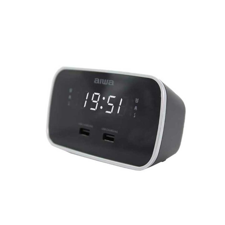 Radio Despertador Aiwa Cru-19 Black 2 Puertos Usb De Carga 5v 2.4a