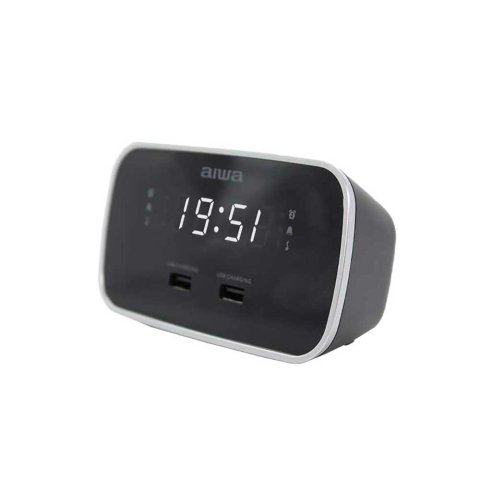 Radio Despertador Aiwa Cru-19 Black 2 Puertos Usb De Carga 5v 2.4a