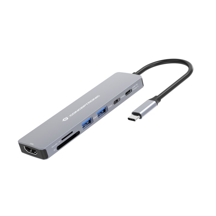 Docking Usb-c  7-in-1 Conceptronic Donn28g 1xhdmi 4k 2xusb-a 3.0 2xusb-c Pd 100w 1xsd 1xmicrosd
