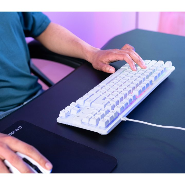 Teclado Trust Gaming Gxt833w Thado Metalico Compacto Blanco Iluminacion Led Multimedia Usb 24739