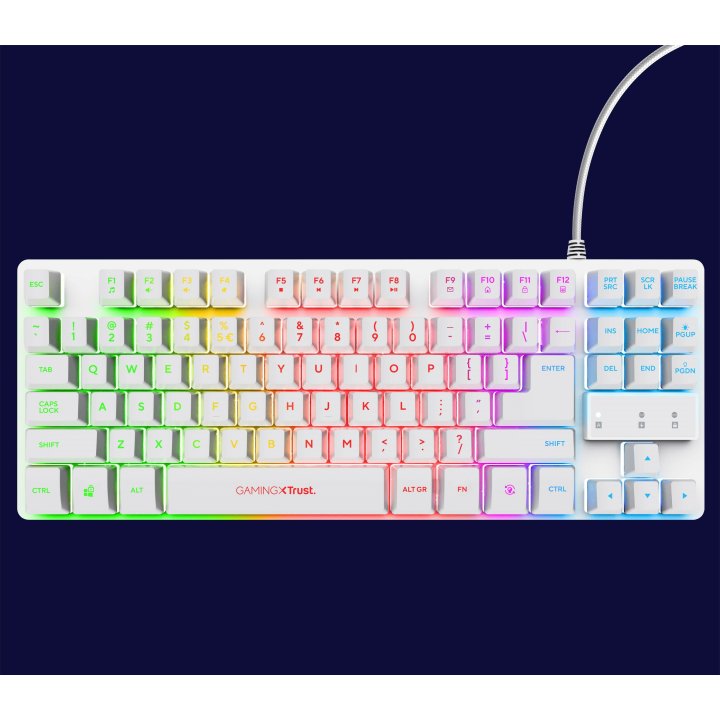 Teclado Trust Gaming Gxt833w Thado Metalico Compacto Blanco Iluminacion Led Multimedia Usb 24739