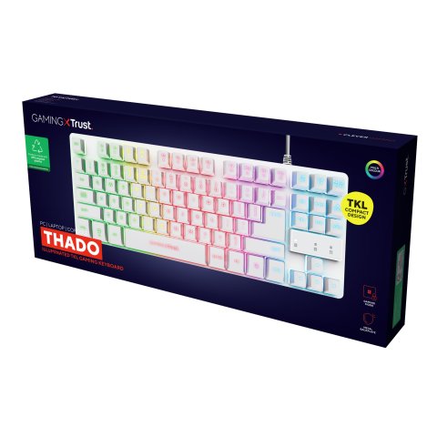 Teclado Trust Gaming Gxt833w Thado Metalico Compacto Blanco Iluminacion Led Multimedia Usb 24739