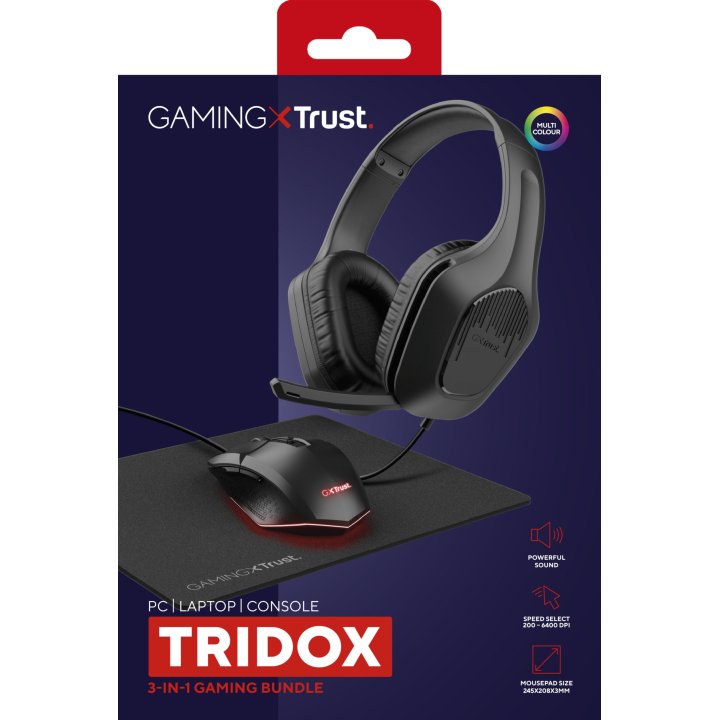 Bundle Trust Gaming Gxt 790 Tridox Aur Zirox+ Rat Felox+alfombrilla Negro 25117