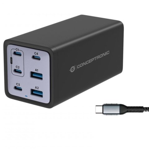 Cargador Conceptronic 200w 
Usb-cx4 Usb-ax2 Quickcharge 3.0 Pd 3.1