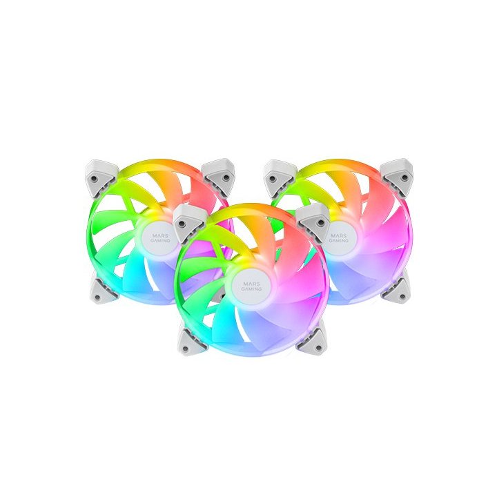 Kit 3xventilador Interno Argb Mars Gaming Mf-3arw Kit Blanco 12x12cm Argb Rainbow Aspas Invertidas