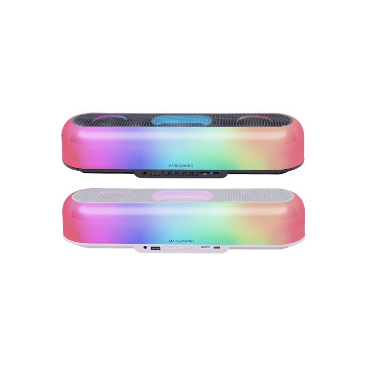 Barra De Sonido Bluetooth Mars Gaming Msborbw Blanco 20w Iluminacion Rgb 360 Bt Aux Fm Tf Bat. 6h