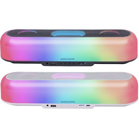 Barra De Sonido Bluetooth Mars Gaming Msborbw Blanco 20w Iluminacion Rgb 360 Bt Aux Fm Tf Bat. 6h