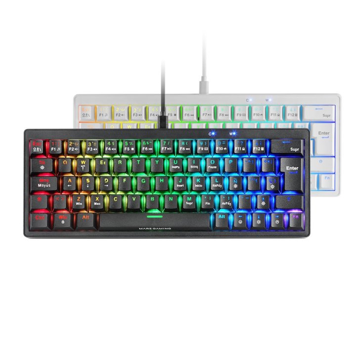 Teclado Mars Gaming Compacto Mkminiprobes Hot-swap Mecanico Switch Azul Rgb Chroma Negro
