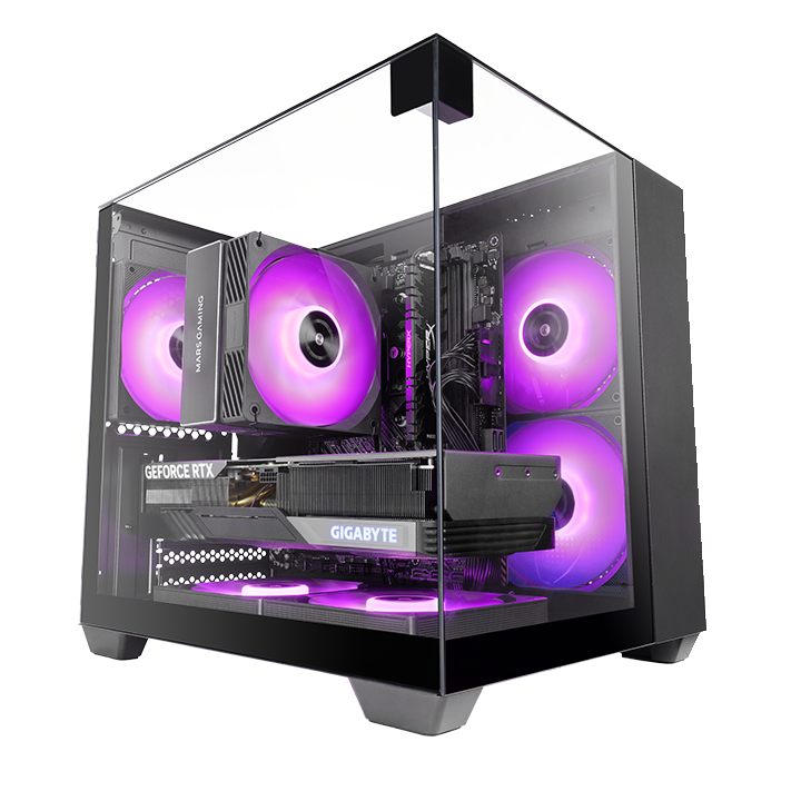 Caja Microatx Gaming Mars Gaming Mcvisionm Triple Cristal Templado Gpu 330mm 1x3.5 1x2.5 Negro