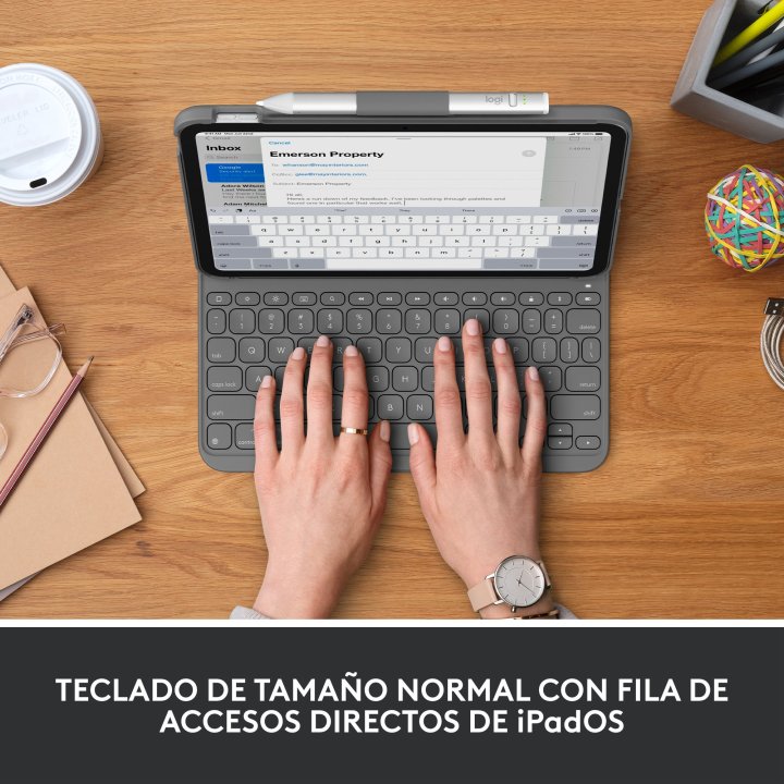 Teclado Bluetooth Funda Logitech Slim Folio Para Ipad 10  Gen Color Gris