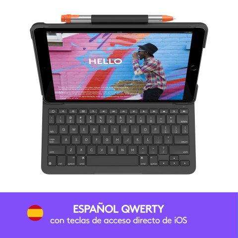 Teclado Bluetooth Funda Logitech Slim Folio Para Ipad 7 8 9  Gen Color Gris
