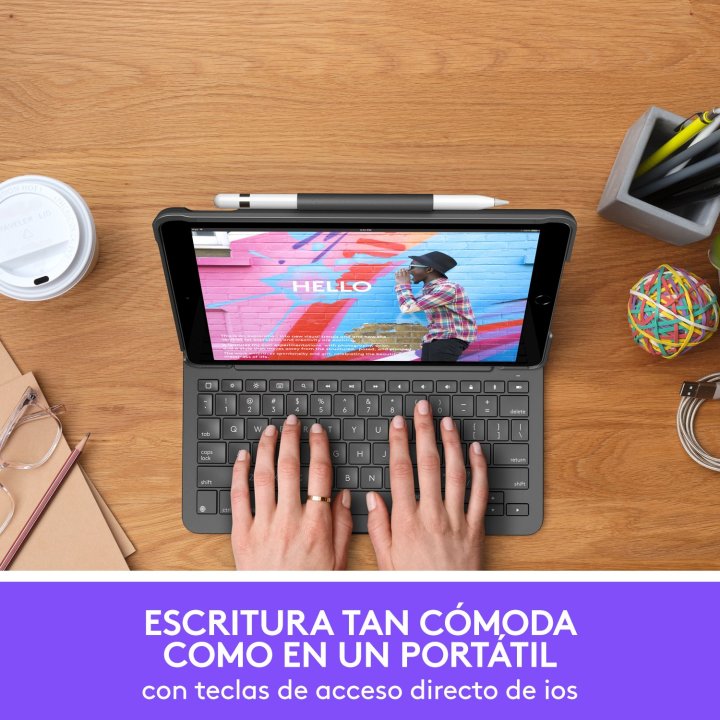 Teclado Bluetooth Funda Logitech Slim Folio Para Ipad 7 8 9  Gen Color Gris