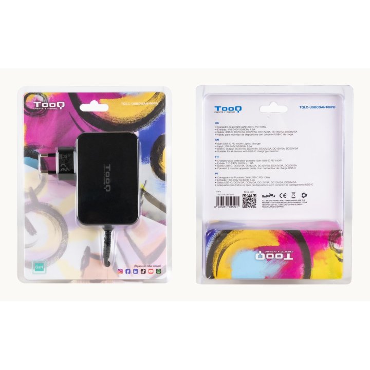 Cargador De Pared Tooq Tqlc-usbcgan100pd Usb-c Pd 100w Con Sistema Gan Color Negro