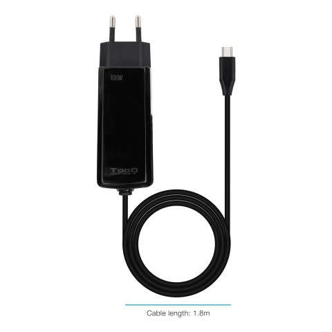 Cargador De Pared Tooq Tqlc-usbcgan100pd-c Usb-c Pd 100w Con Sistema Gan Color Negro Cubico
