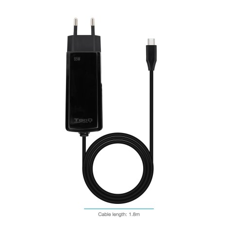 Cargador De Pared Tooq Tqlc-usbcgan65pd-c Usb-c Pd 65w Con Sistema Gan Color Negro Cubico