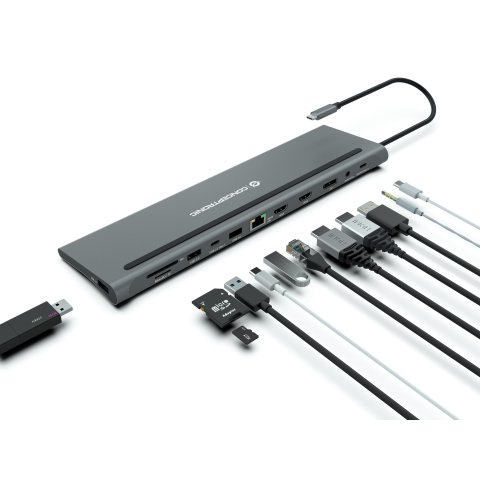 Adaptador Usb-c 12in1 Conceptronic Hdmix2 Displayport Gigabit Usb-c Datos Usb-a Audio Lan Lector Tar
