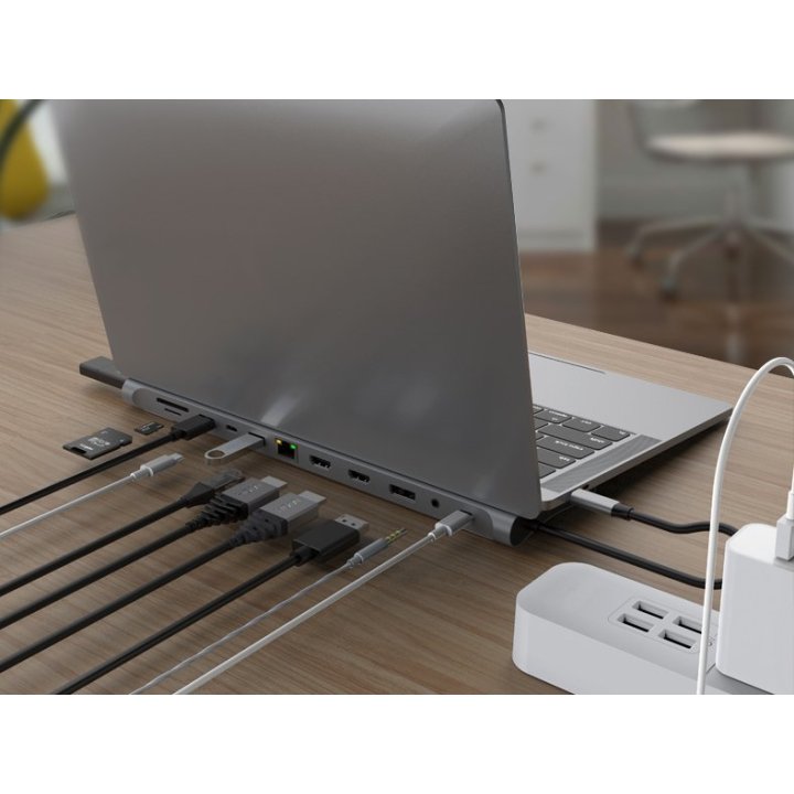 Adaptador Usb-c 12in1 Conceptronic Hdmix2 Displayport Gigabit Usb-c Datos Usb-a Audio Lan Lector Tar