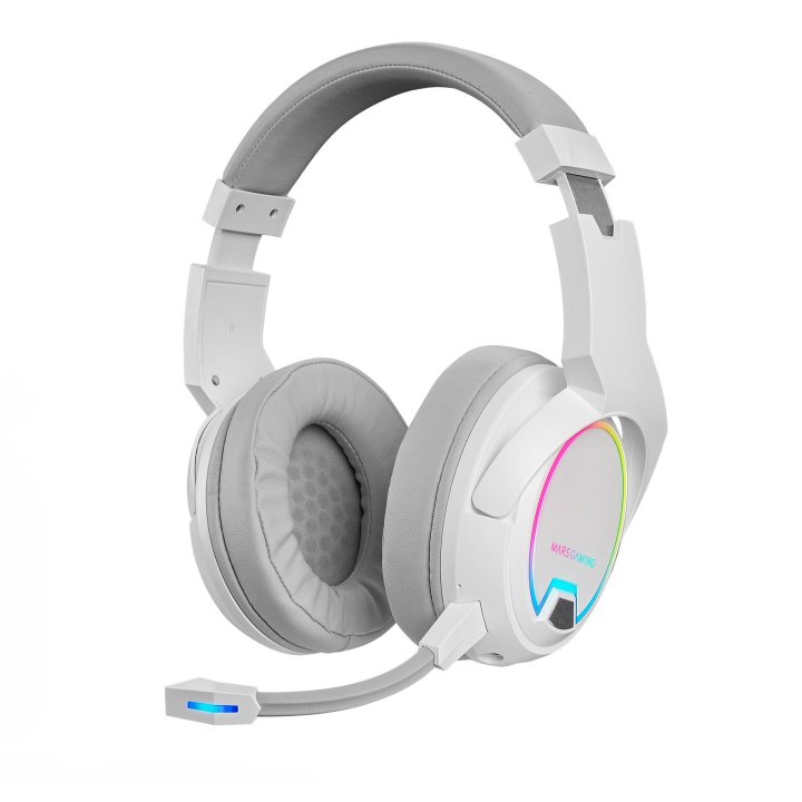 Headset Wireless Mars Gaming Mhw100 White 2.4gpro Cancelacion De Ruido Activa Enc + Pasiva Drivers 50mm Iluminacion Argb Micr