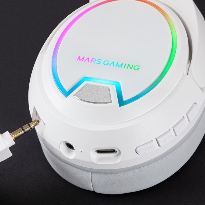 Headset Wireless Mars Gaming Mhw100 White 2.4gpro Cancelacion De Ruido Activa Enc + Pasiva Drivers 50mm Iluminacion Argb Micr