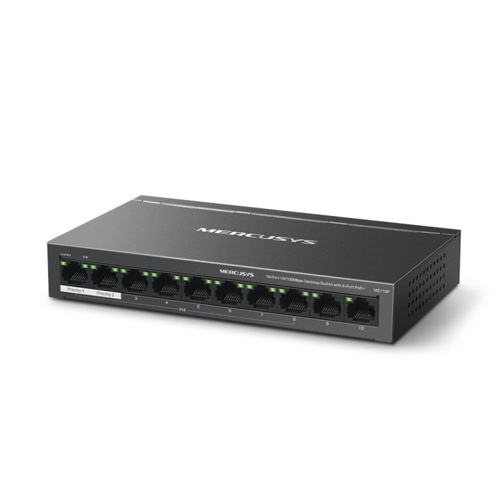 Switch Poe+ No Gestionable Mercusys Ms110p 10p 10 100 Con 8p Poe+ 65w Ethernet Mini Desktop