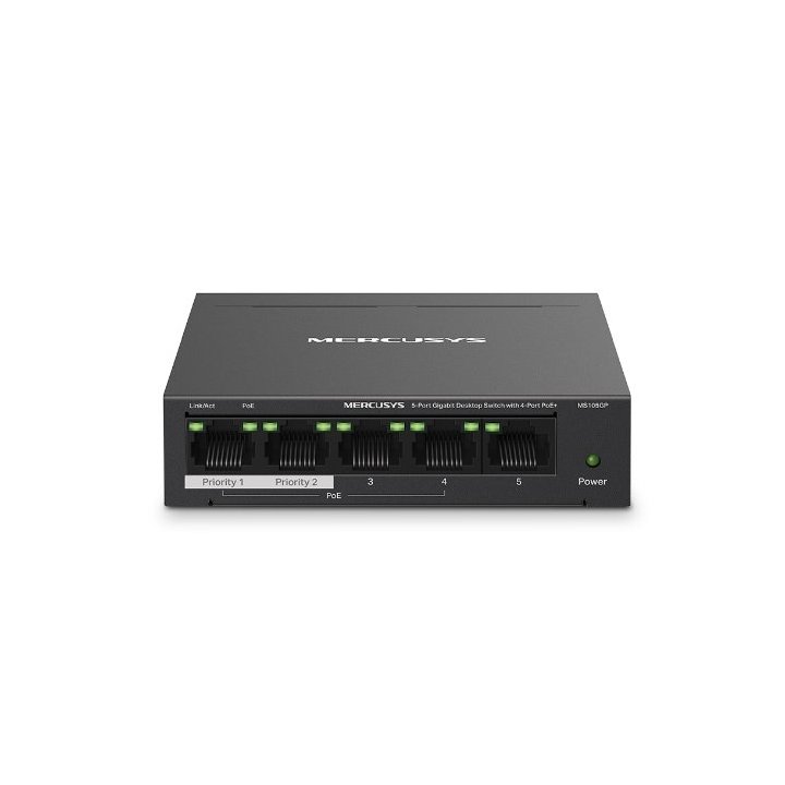 Switch No Gestionable Mercusys Ms105gp 5p 10 100 1000 De Estos 4p Poe+ 65w Ethernet Mini Desktop