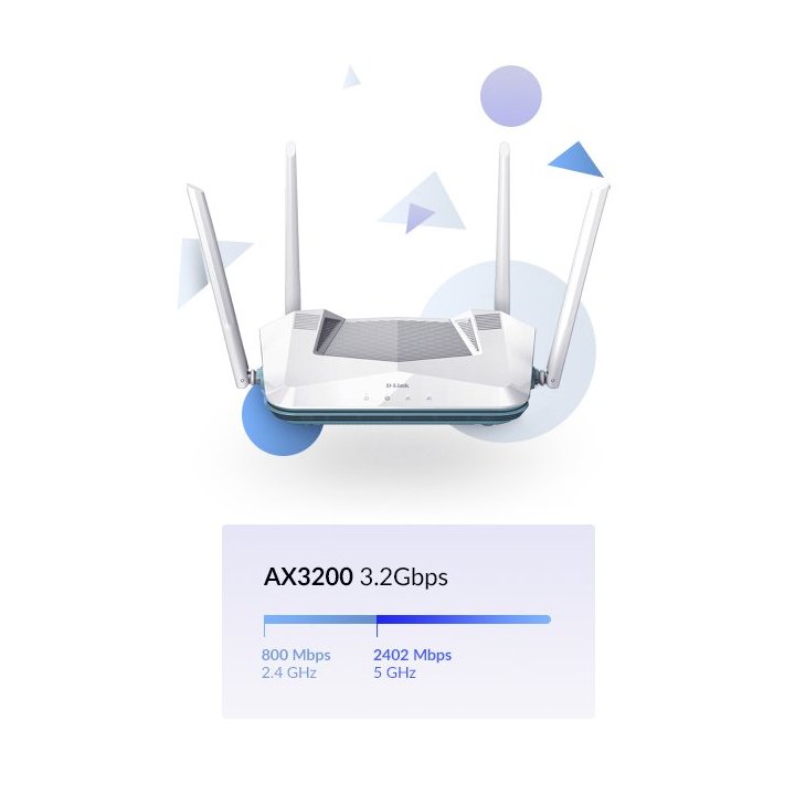 Router Wifi 6 Dualband D-link R32 Eagle Pro Ax3200 Mesh Ia Asssitant 4 Antenas 1p Giga Wan 4p Lan Giga