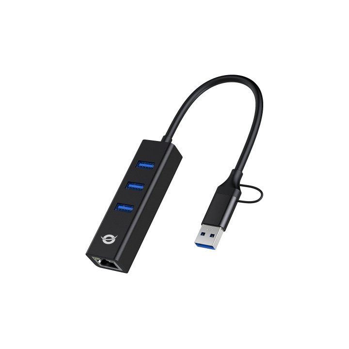 Adaptador Usb A Gigabit Ethernet Rj45 Conceptronic Con Hub Usb 3.0 3 Puertos Y Adaptador Usb-c